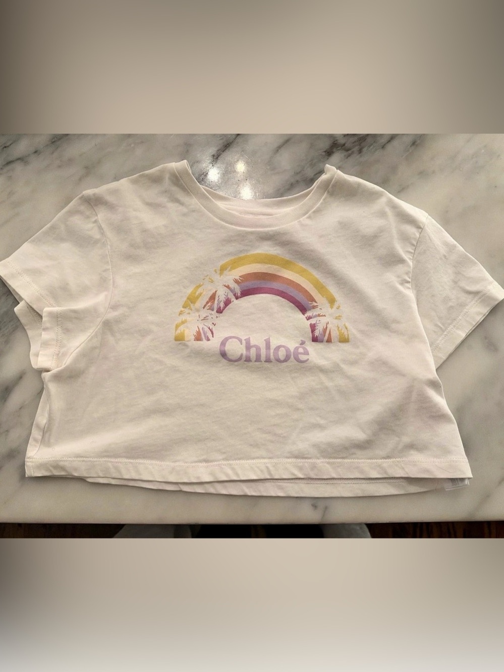 NWOT Chloé Kids Rainbow Palm Tree Logo T-Shirt White Size 5